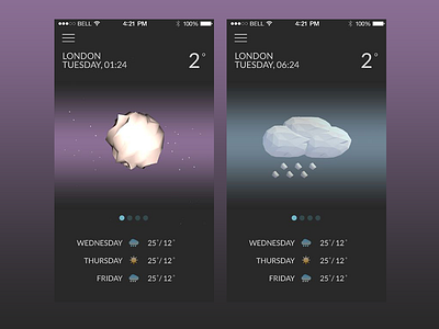 Wthr app Part2 app application c4d clean dark ios iphone low lowpoly poly theme weather