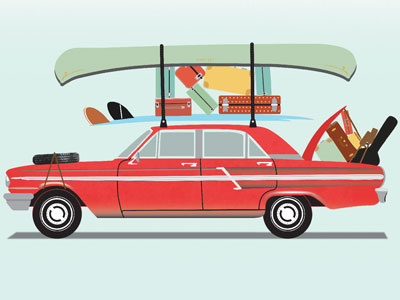 Road Trip By Ben Blanchard blue car classic green illustraiton red road trip student