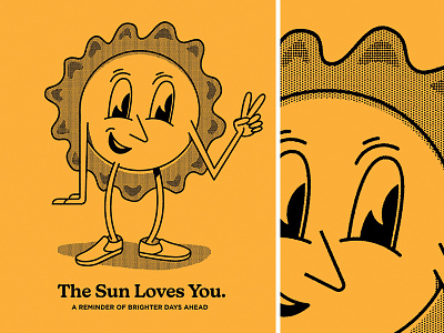 The Sun Loves You black character. covid drawing eyes halftone lettering love reminder texture textures tone tshirt yellow