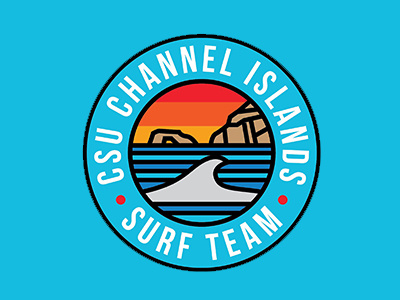 Surf Team badge blue college logo red sunset surf surf team university