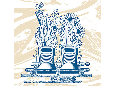 Take A Hike boots drawing flora flowers hike hiking marbled