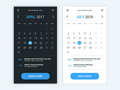 DailyUI #038 - Calendar application calendar dailyui dark light mobile ui ux