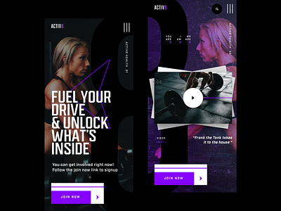 Concept: ACTIV8 Mobile agency app darkmode design grid grid layout health interface lifestyle mockup purple sports sportsdesign ui ux web design
