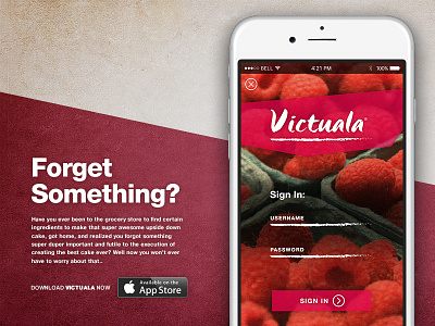 Victuala Application Concept application illustrator iphone mobile mockup photoshop pink red sign in ui ux