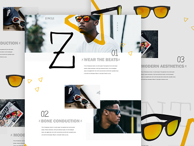 Zungle Web Concept elements grid hero informational orange story sunglasses triangles yellow zungle