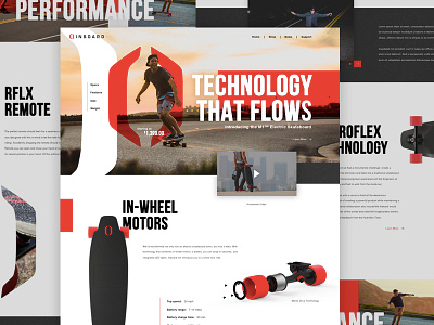 Inboard Skateboards Concept concept exploded grid grid longboards red skateboards technology web design