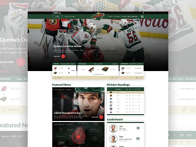 NHL.com Team Template button gradient green grid hero hockey hover nhl red shadows template
