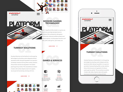 Knockout Gaming Mobile Design casino gaming grid landing page menu mobile mobile design secction web design