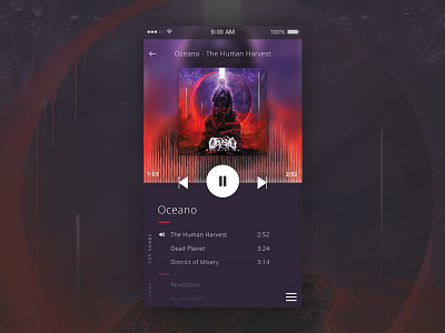 Music Player UI Concept 009 button daily ui dark grid icons menu metal music music player purple ui