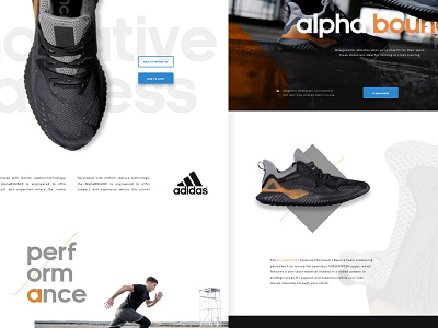 Adidas Alpha Bounce Concept active adidas blue cta grey grid landing page layout orange shoe web design