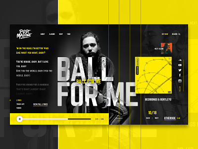Post Malone UI Concept concept exercise dark grid hero shot music player post malone screen social share ui ux yellow