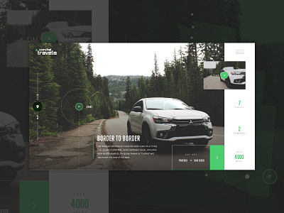 #CorchelTravels - Start car circles corchel exercise green grid layout map travel ui video web mockup