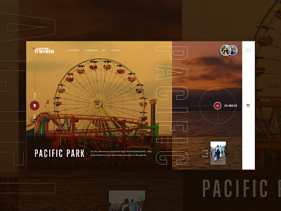 Pacifica circles corchel grid imagery layout los angeles map orange red pier travel ui web mockup