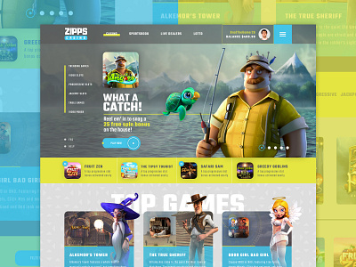 Zipps Casino Concept blue blue and yellow casino gambling grid interface layout ui ui elements ux web design