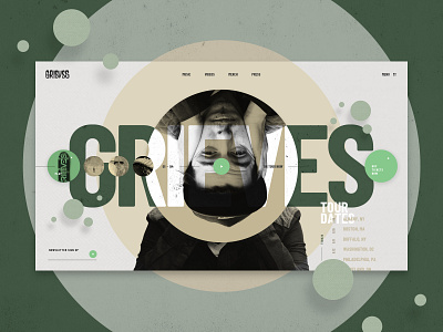 Grieves UI Concept artist circles earthy tones green grid layout music rounded shapes ui ux video web design
