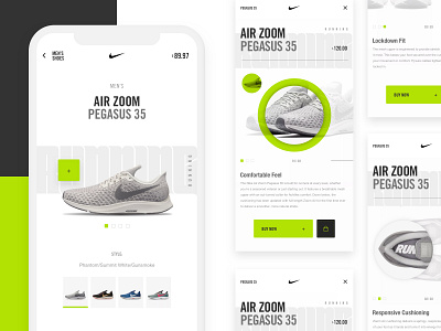 Nike Mobile Concept ecommerce design elements grid layout interface design mobile app design neon colors nike product card ui elements ux web visual identity