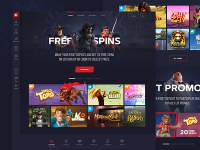 K Casino Concept - Home casino design casino games cta button gambling grid layout icons interface design sidebar menu sliders user experience design