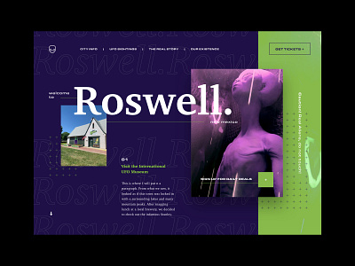 Honeymoon - 03 Roswell aliens depth of field green grid layout imagery layout exploration purple road trip typography ufos ui ux web design