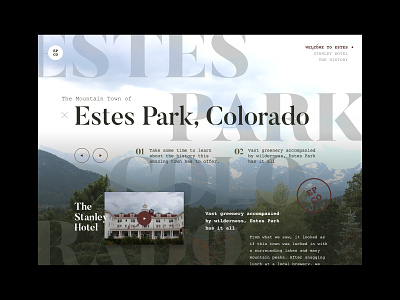 Honeymoon - 06 Estes Park city guide colorado forests grid layout hero banner hero section interface layout exploration outdoorsy roadtrip travel design typography web design