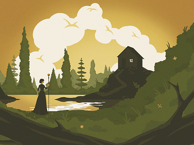 By The Lake adventure brown color colorpalette design explore flat flatdesign flatillustration green house illustration lake limited colour palette limited palette silhouette travel woman yellow