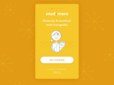 ModMom Onboarding Screens bright illustration ios line mid century mobile modern modmom mom app onboarding sign up tour