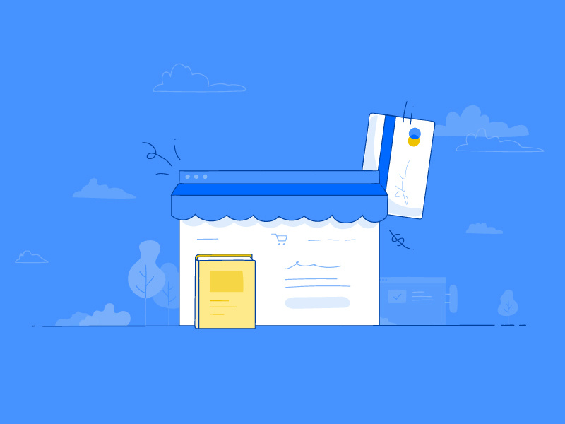 Introducing Leadpages Checkouts leadpages vector hand-drawn store shop payments credit card landing page sales page illustration