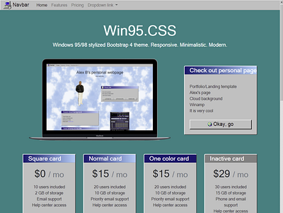Windows 95 styled website ui web