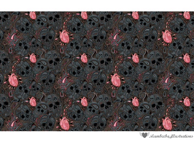 Paisley skulls, fabric pattern, 2021 design fabric pattern heart illustration love paisley pattern pattern design scull wallpaper