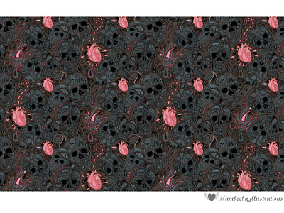 Paisley skulls, fabric pattern, 2021