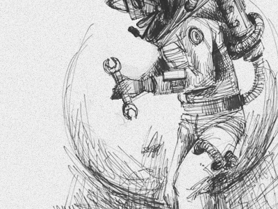 Space Roboty (sketch) black white pencil robot sketch space stars