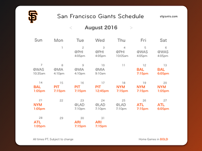 DailyUI - #071 - Schedule 071 baseball schedule dailyui schedule sfgiants sfgiants logo