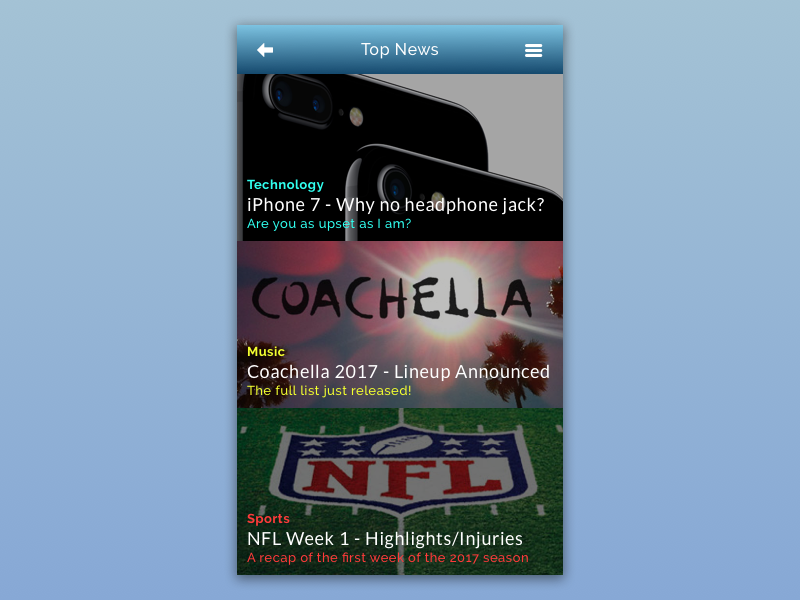 DailyUI - #094 - News iphone coachella nfl sports music technology news dailyui