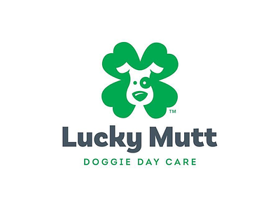 Lucky Mutt Doggie Day Care Logo branding dog four leaf clover logo lucky mutt negative space