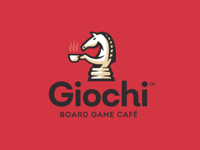 Giochi Board Game Cafe Logo branding cafe chess chess piece coffee drinking logo