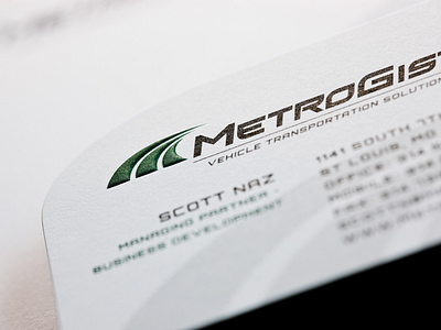 Metrogistics logo & business card business card custom die cut emboss embossed embossing logo logo design m monogram
