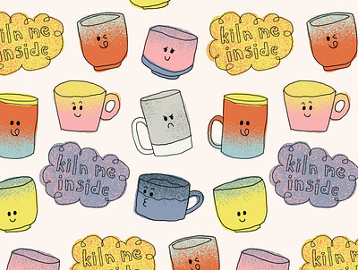 Dancing Mugs digital illustration illustration pattern design