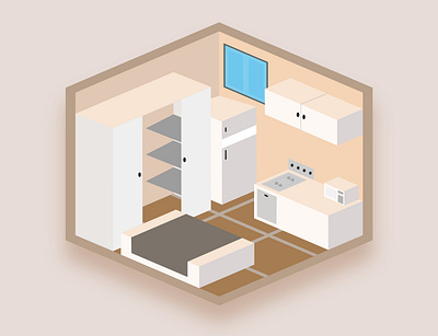 Bachelor Unit 🏠 adobe illustrator bachelor unit illustration isometric bedroom isometric design isometric illustration