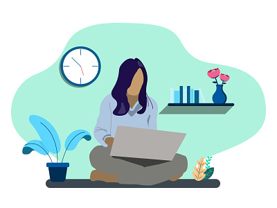 Lady at work adobe illustrator flat design illustration lady at work work from home