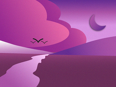 Purple Evening adobe illustrator grain effect illustration purple purple evening river mountain