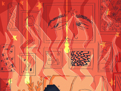 house on fire cat illustration color fire hot house illustration