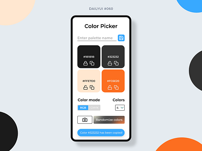 Color Picker 060 app color generator color palette color palette generator color picker dailyui dailyui060 design graphic design mobile mobile design ui