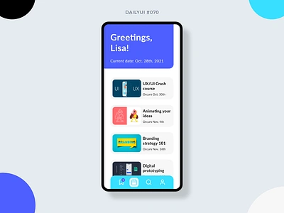 Event Listing 070 app courses crash course daily ui 070 dailyui dailyui070 design education educational event listing graphic design mobile mobile design tutorials ui