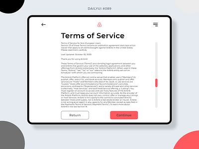 Terms of Service 089 air bnb airbnb app dailyui dailyui 089 dailyui089 daiy ui 089 design graphic design ipad ipad design mobile mobile design tablet tablet design terms and conditions terms of service ui website