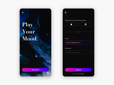 Sign Up Screen UI Concept 001 app challenge dailyui design minimal music player screen signup technology ui uiux
