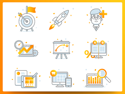 Agency Icons - illustrations vector agency icons design agency grey icons icons design icons pack icons set illustration orange set vector