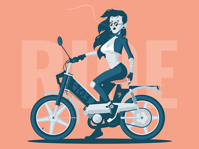 Ride my Meule cigarette cycle design illustration mobylette moto peugeot 103 sexy woman vector