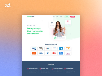 Surveycent - A online surveys organizer branding design graphic design illustration logo ui ux vector web webdesign