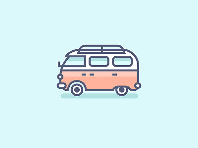 Van beach car design hippie icon icono landing travel van vector web