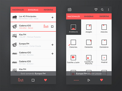 Screenshots App "Radios de España" android app black brand design flat design icon icons mobile music play radio