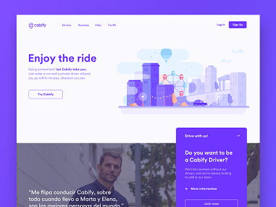 Home page of the Cabify website cabify car city home illustration landing ride sketch ui design web